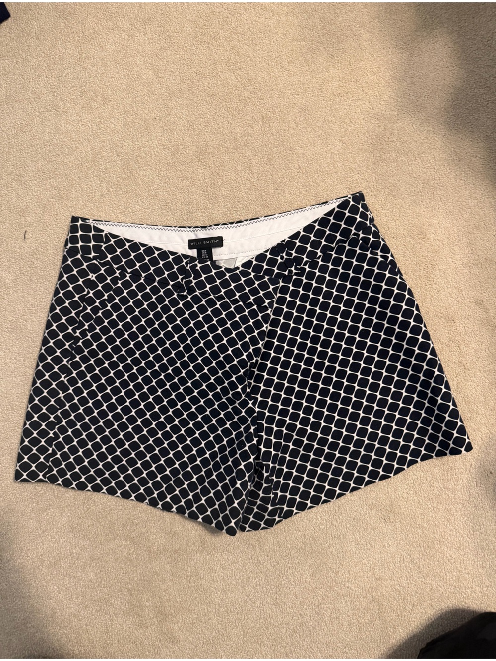 Willi Smith Navy and White Lattice-Print Women’s Shorts